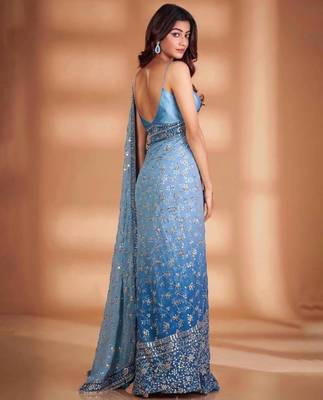 Sky blue ombre floral embroidered saree 2