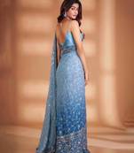 Sky blue ombre floral embroidered saree