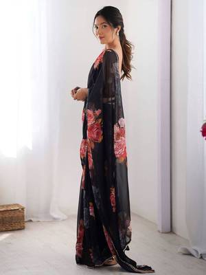 Black floral print georgette saree 2