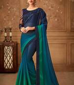 Teal & navy dual-tone chiffon saree