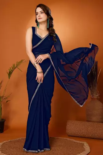 Midnight blue minimalist georgette saree