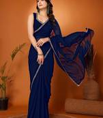 Midnight blue minimalist georgette saree
