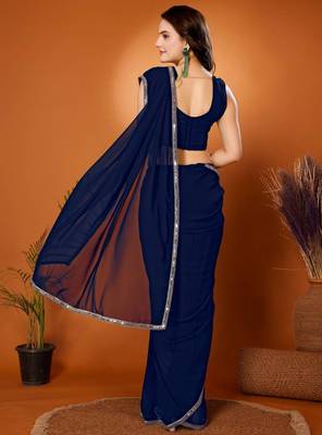 Midnight blue minimalist georgette saree 2