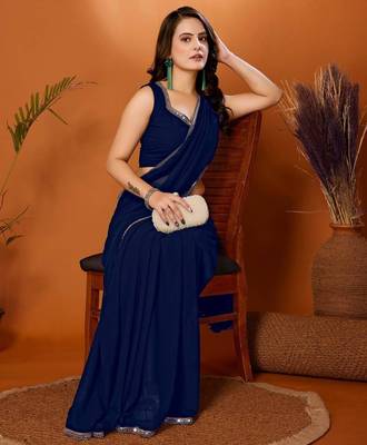 Midnight blue minimalist georgette saree 3