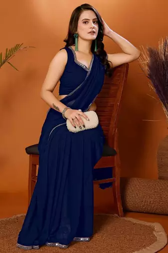 Midnight blue minimalist georgette saree