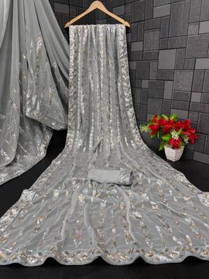 Silver grey sequin embellished saree 3