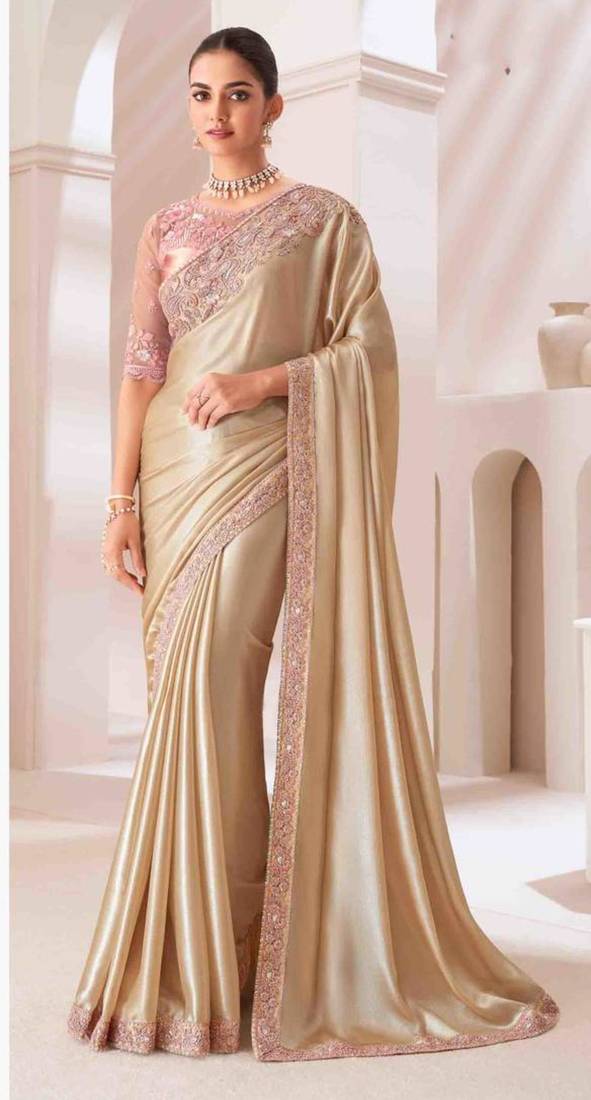 Champagne gold georgette  saree