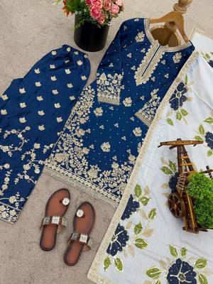 Blue silk blend embroidered ethnic set 2