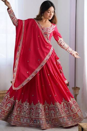 Dark Pink Embroidered Treditional Lahenga Choli With Blouse