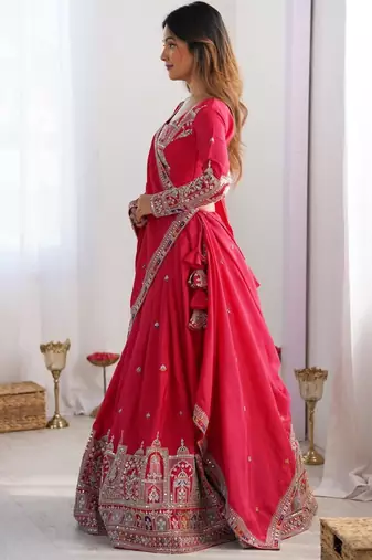 Dark Pink Embroidered Treditional Lahenga Choli With Blouse