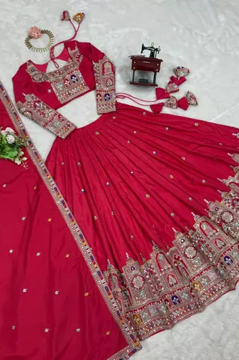 Dark Pink Embroidered Treditional Lahenga Choli With Blouse