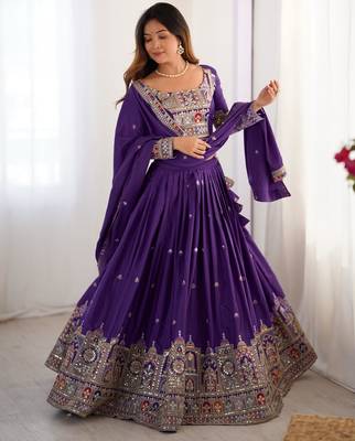 Purple Embroidered Treditional Lahenga Choli With Blouse 1