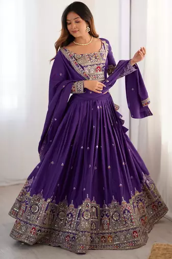 Purple Embroidered Treditional Lahenga Choli With Blouse