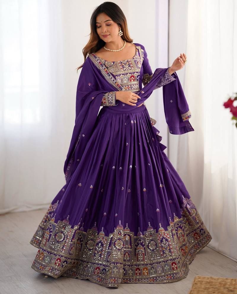 Purple Embroidered Treditional Lahenga Choli With Blouse