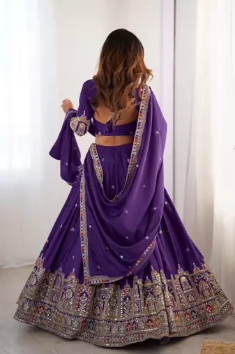 Purple Embroidered Treditional Lahenga Choli With Blouse
