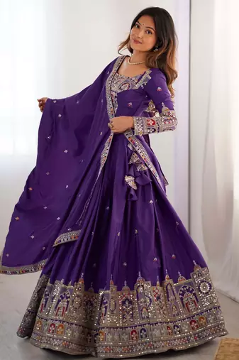 Purple Embroidered Treditional Lahenga Choli With Blouse