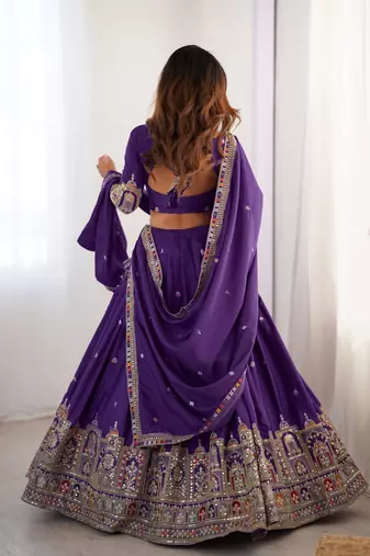 Purple Embroidered Treditional Lahenga Choli With Blouse