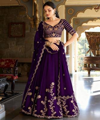 Wine Embroidered Treditional Lahenga Choli With Blouse 1