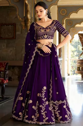 Wine Embroidered Treditional Lahenga Choli With Blouse