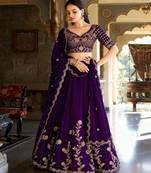 Wine Embroidered Treditional Lahenga Choli With Blouse