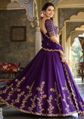 Wine Embroidered Treditional Lahenga Choli With Blouse 2