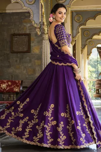 Wine Embroidered Treditional Lahenga Choli With Blouse