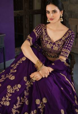 Wine Embroidered Treditional Lahenga Choli With Blouse 3