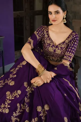 Wine Embroidered Treditional Lahenga Choli With Blouse