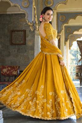 Mustard Embroidered Treditional Lahenga Choli With Blouse 2