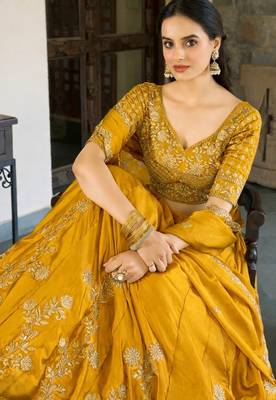 Mustard Embroidered Treditional Lahenga Choli With Blouse 3