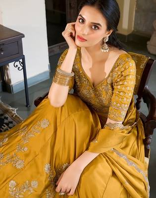 Mustard Embroidered Treditional Lahenga Choli With Blouse 4