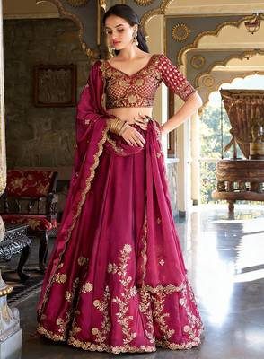 Purple Embroidered Treditional Lahenga Choli With Blouse 1