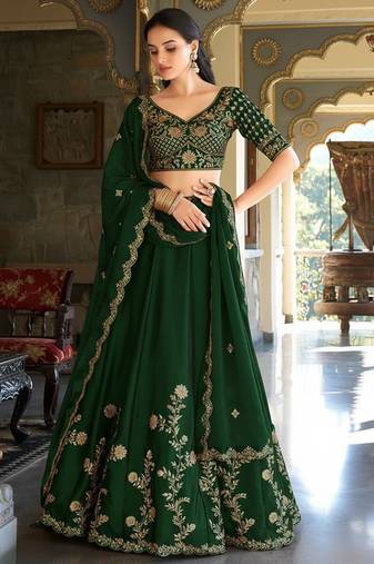 Green Embroidered Treditional Lahenga Choli With Blouse
