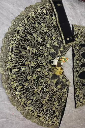 Black Color Sequins Coding Work Net Lehenga 