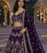 Purple Color Sequins Coding Work Net Lehenga 