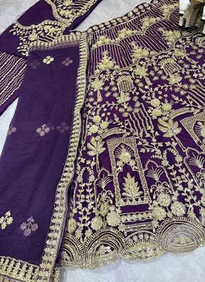 Purple Color Sequins Coding Work Net Lehenga  3