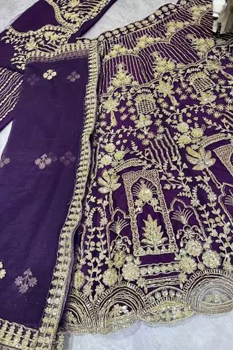 Purple Color Sequins Coding Work Net Lehenga 