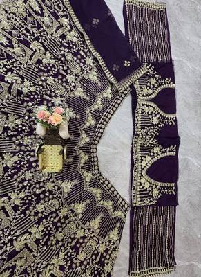 Purple Color Sequins Coding Work Net Lehenga  4