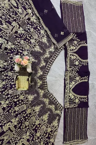 Purple Color Sequins Coding Work Net Lehenga 