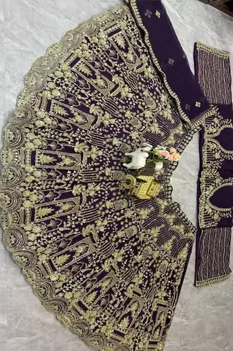 Purple Color Sequins Coding Work Net Lehenga 