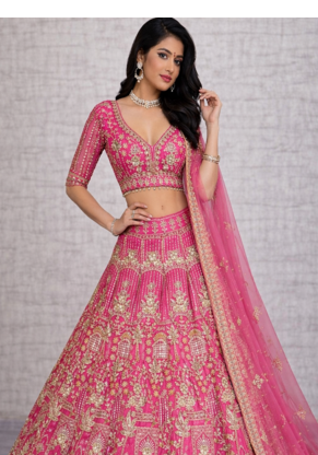 Rani PInk Color Sequins Coding Work Net Lehenga  1