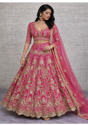Rani PInk Color Sequins Coding Work Net Lehenga  2
