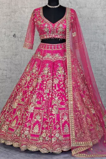 Rani PInk Color Sequins Coding Work Net Lehenga 