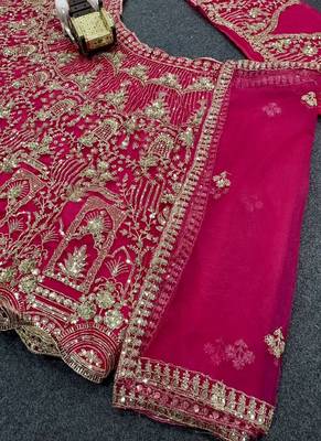 Rani PInk Color Sequins Coding Work Net Lehenga  4