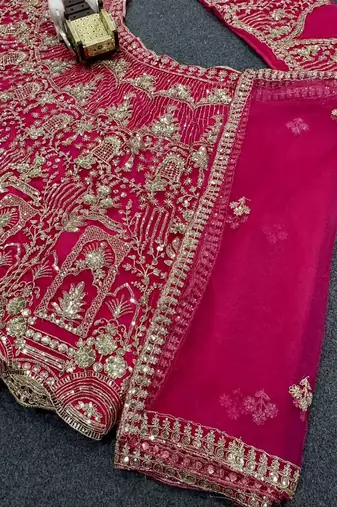 Rani PInk Color Sequins Coding Work Net Lehenga 