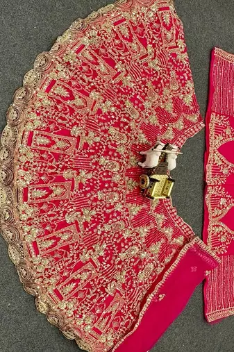 Rani PInk Color Sequins Coding Work Net Lehenga 