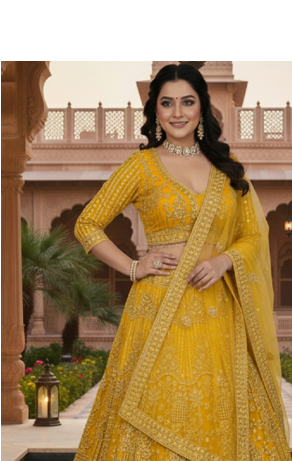 Yellow Color Sequins Coding Work Net Lehenga  2