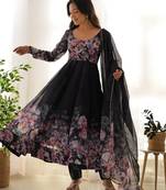 Pure soft organja silk fabric fully flair kali pattern and canvas patta with duppta set ,pent ready to wear