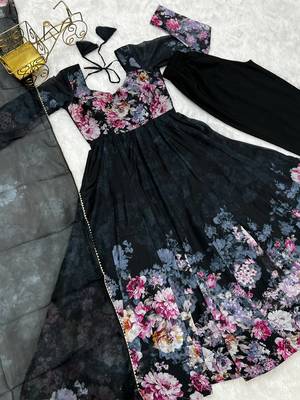 Pure soft organja silk fabric fully flair kali pattern and canvas patta with duppta set ,pent ready to wear 4