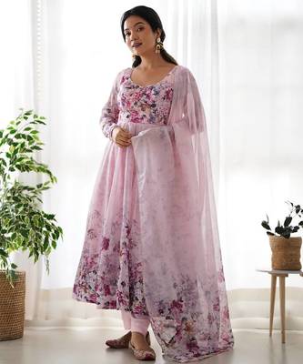 Pure soft organja silk fabric fully flair kali pattern and canvas patta with duppta set ,pent ready to wear 2
